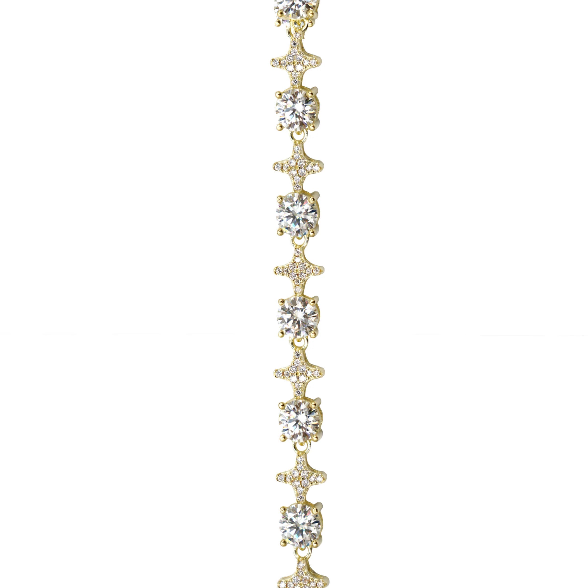 Men's Moissanite Round Stone Star Tennis Chain in Yellow Gold Vermeil - 6mm