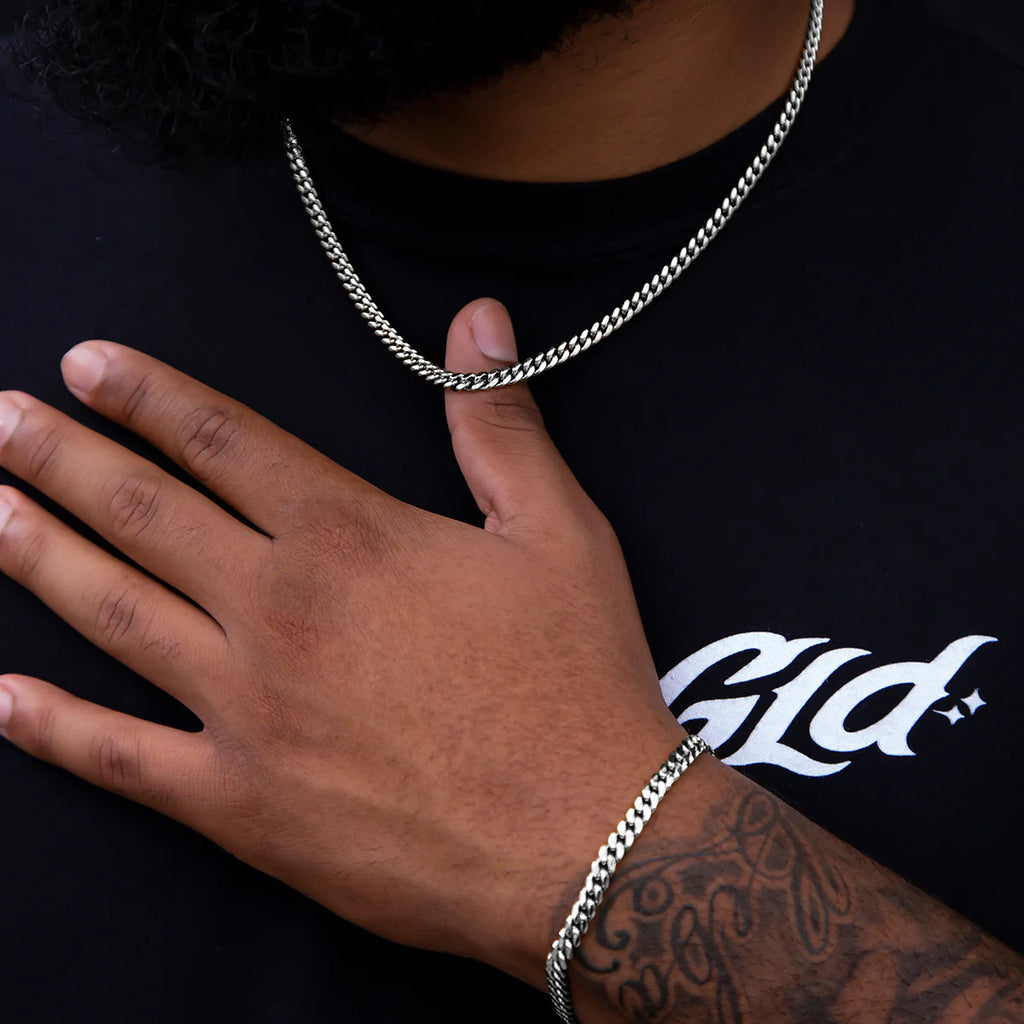 5mm Cuban Chain + Bracelet Bundle - White Gold