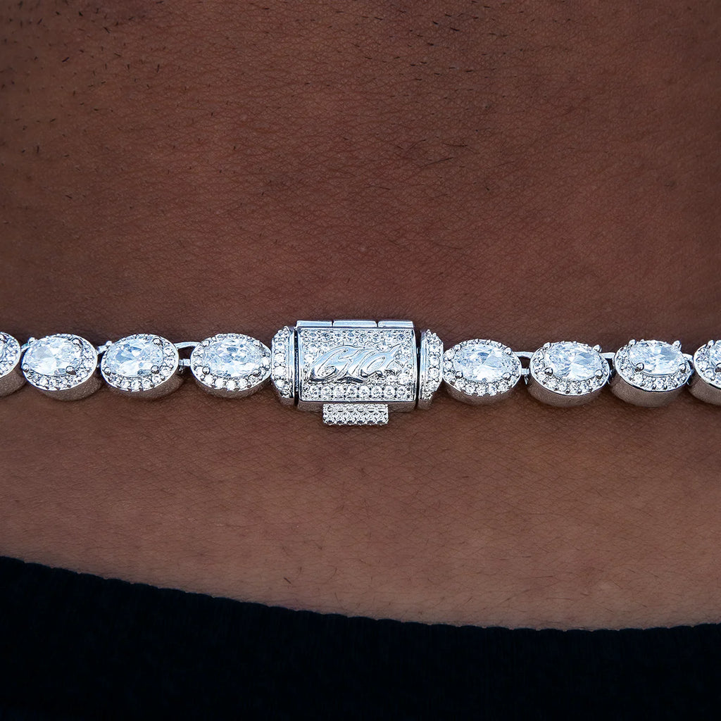 Diamond Oval Clustered Tennis Chain in White Gold- 4mm