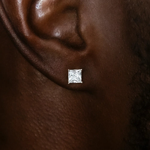 5mm Square Cut Diamond Stud Earrings in White Gold