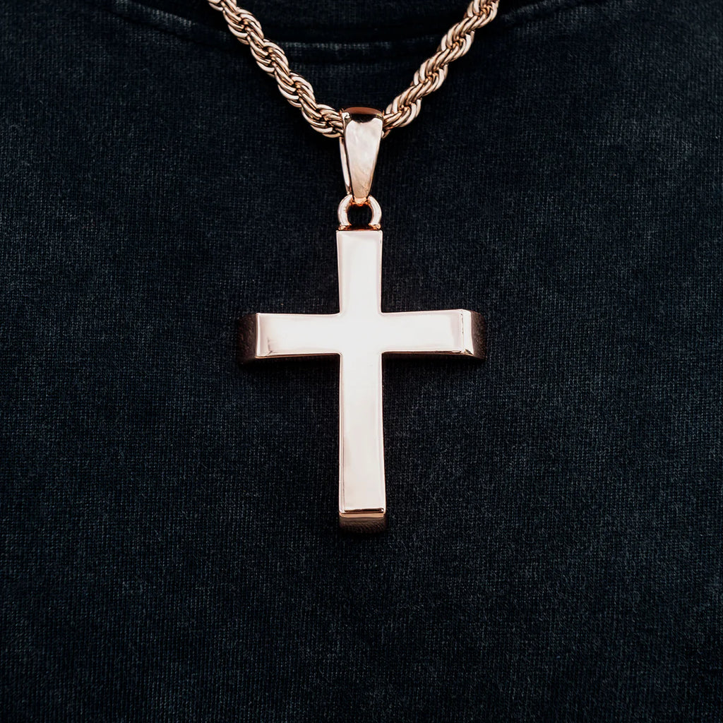 Large Simple Cross Pendant in Rose Gold