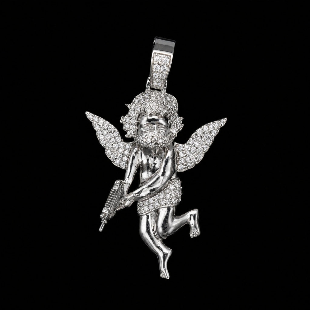 Masked Angel Pendant in White Gold