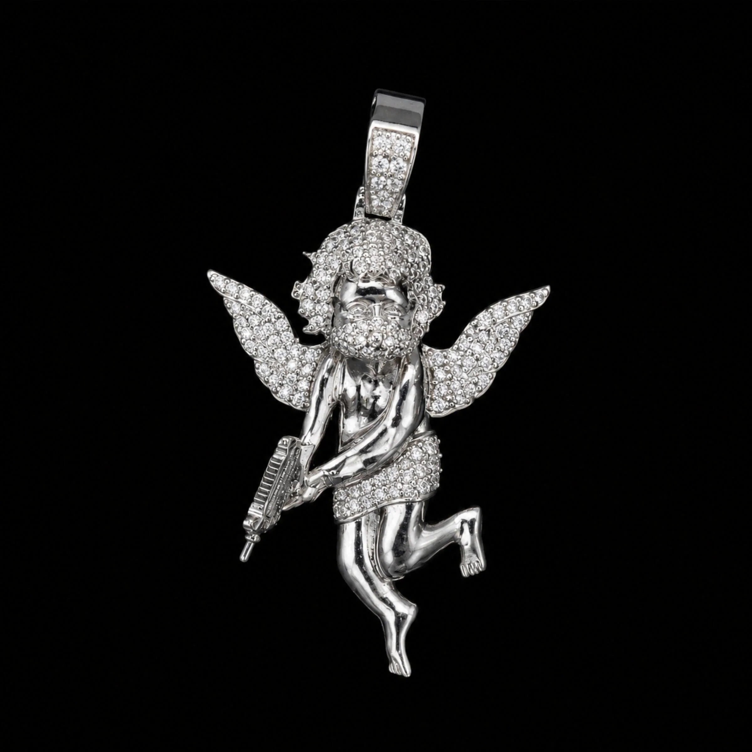 Masked Angel Pendant in White Gold