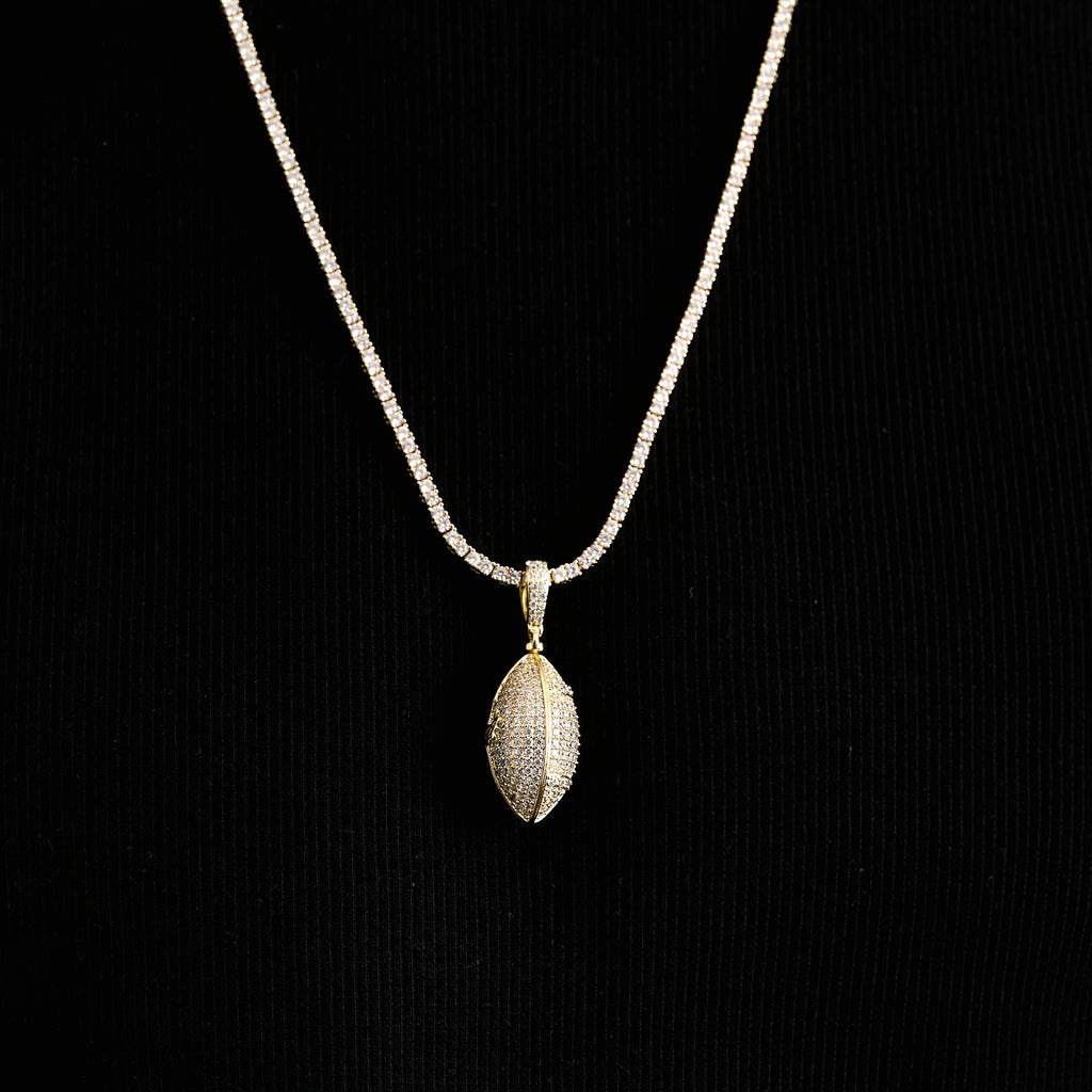 Iced Football Pendant in Yellow Gold