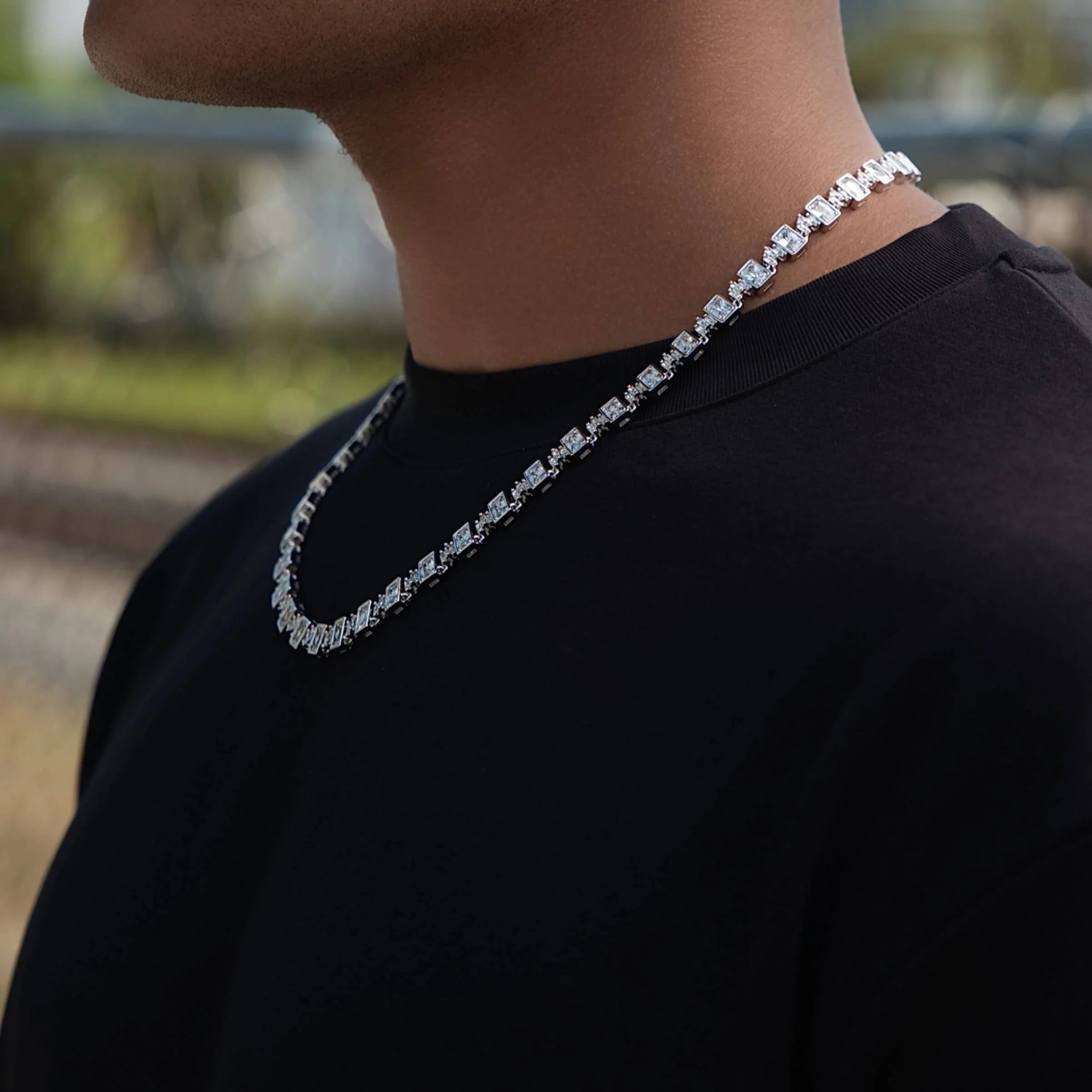 Diamond Square Cut Tennis Chain in White Gold