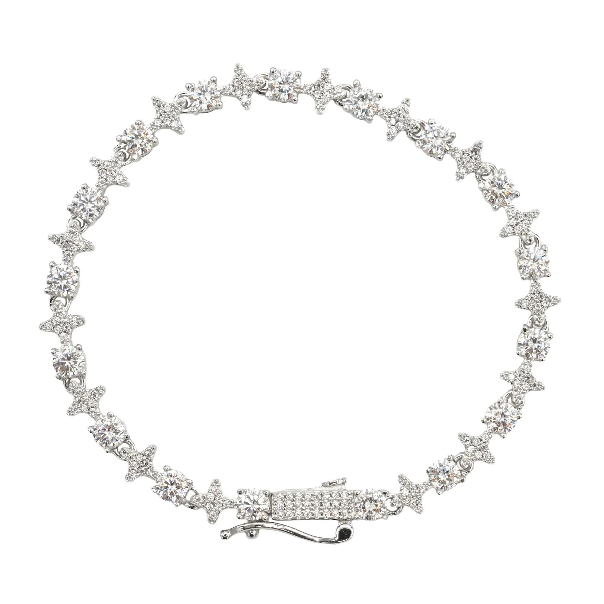 Men's Moissanite Round Stone Star Tennis Bracelet in White Gold Vermeil - 6mm