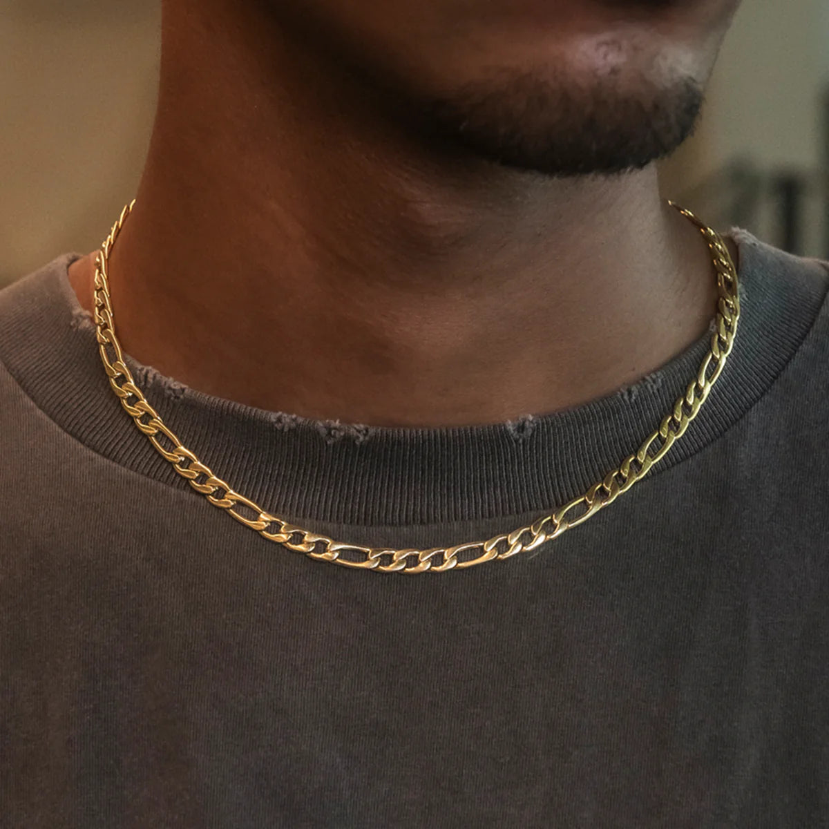 Figaro Chain + Bracelet Bundle in Yellow Gold- 6mm