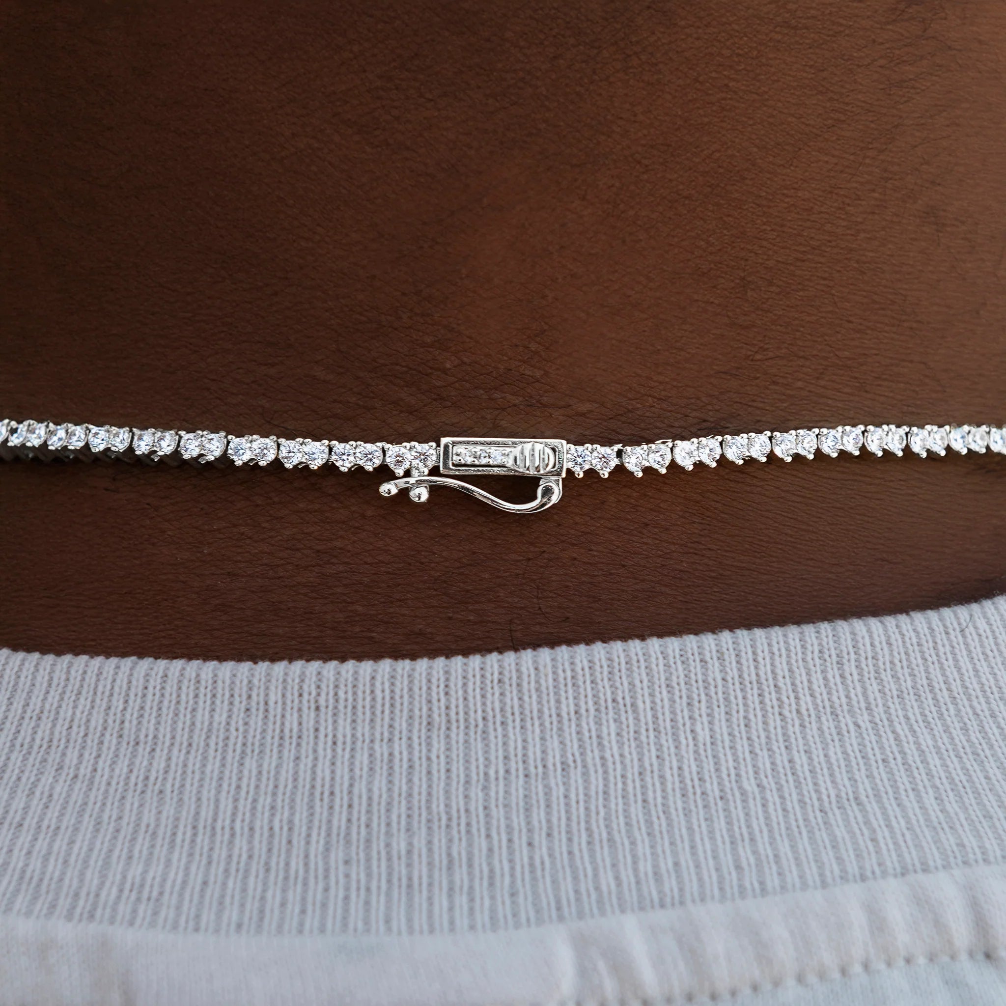 3 Prong Tennis Chain in White Gold -2mm