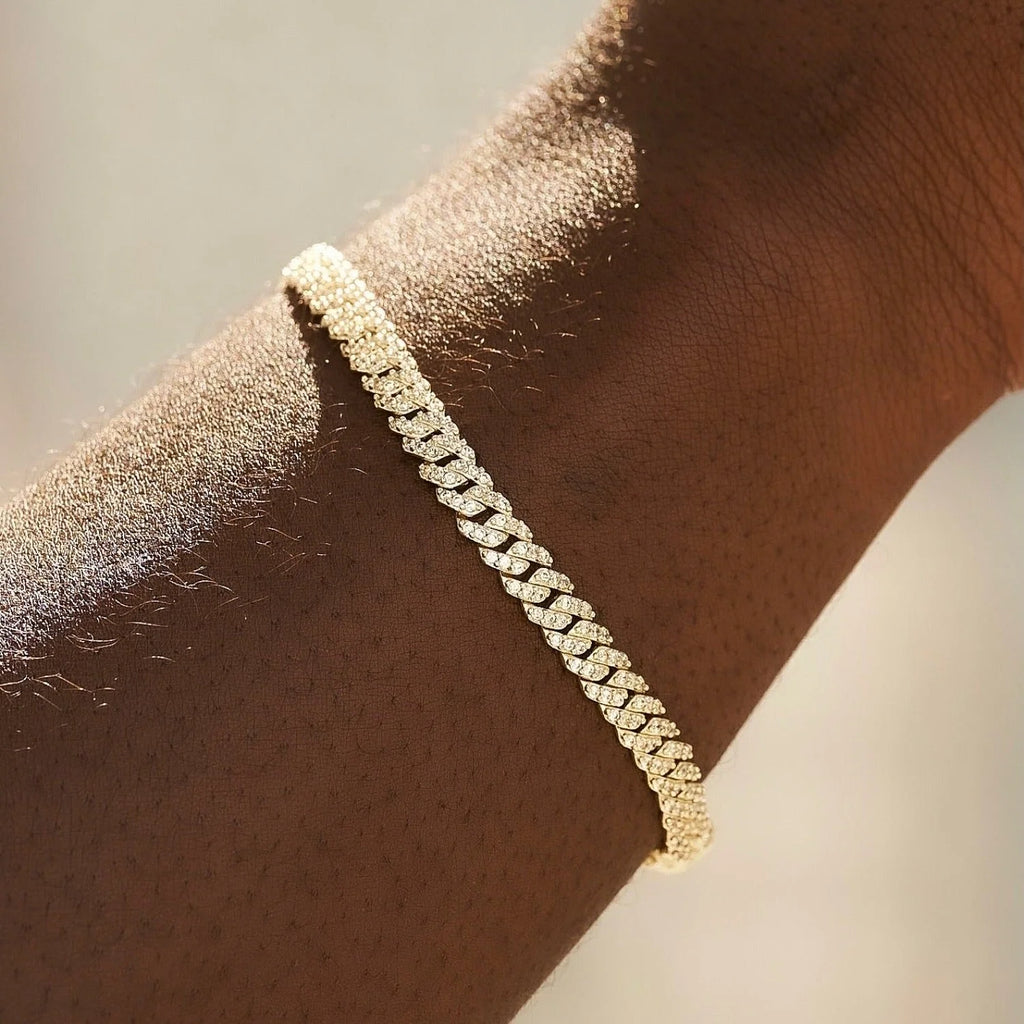 Men's 6MM Micro Diamond Prong Moissanite Cuban Bracelet in Yellow Gold Vermeil