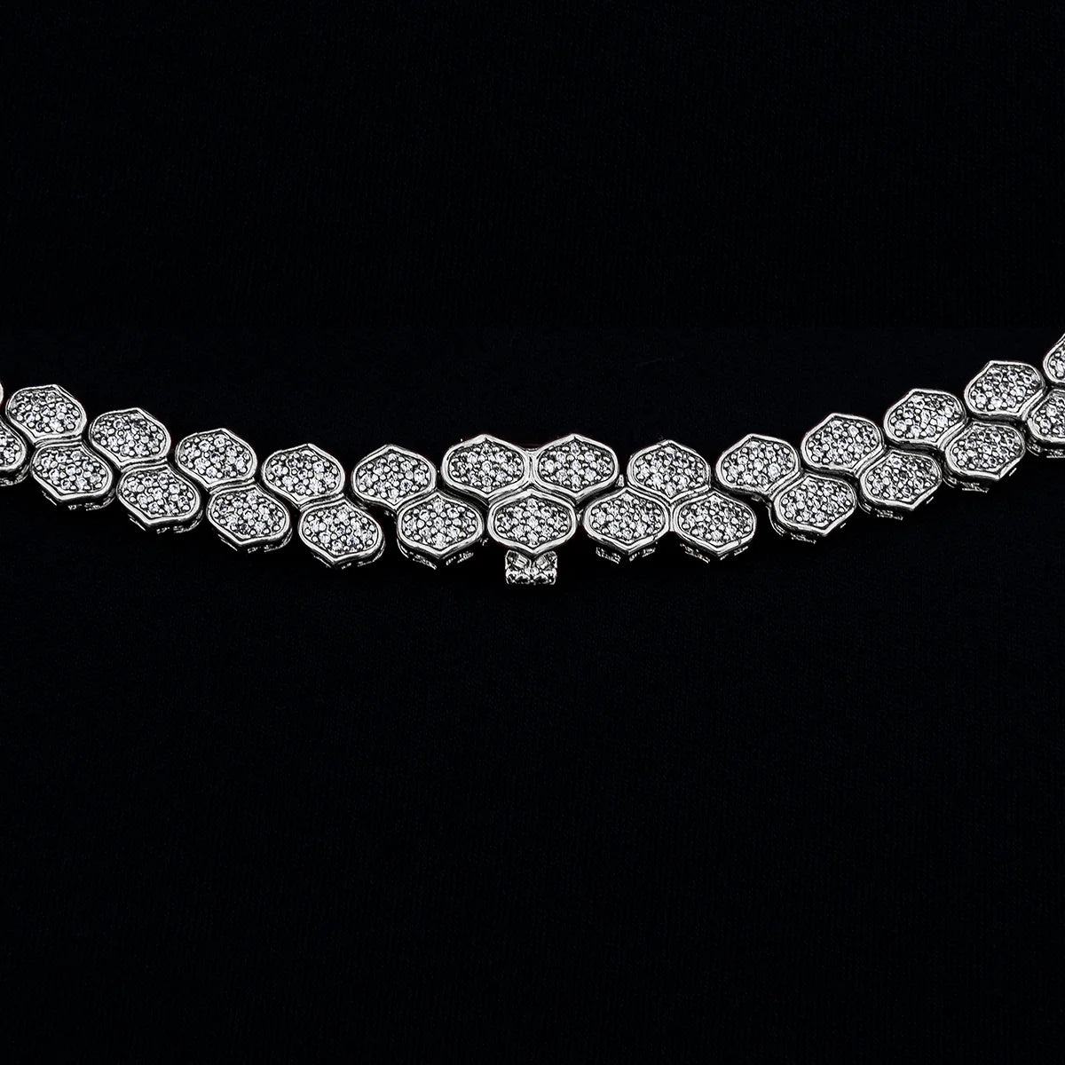 Diamond Pave Flat Snake Link Chain in White Gold-4mm