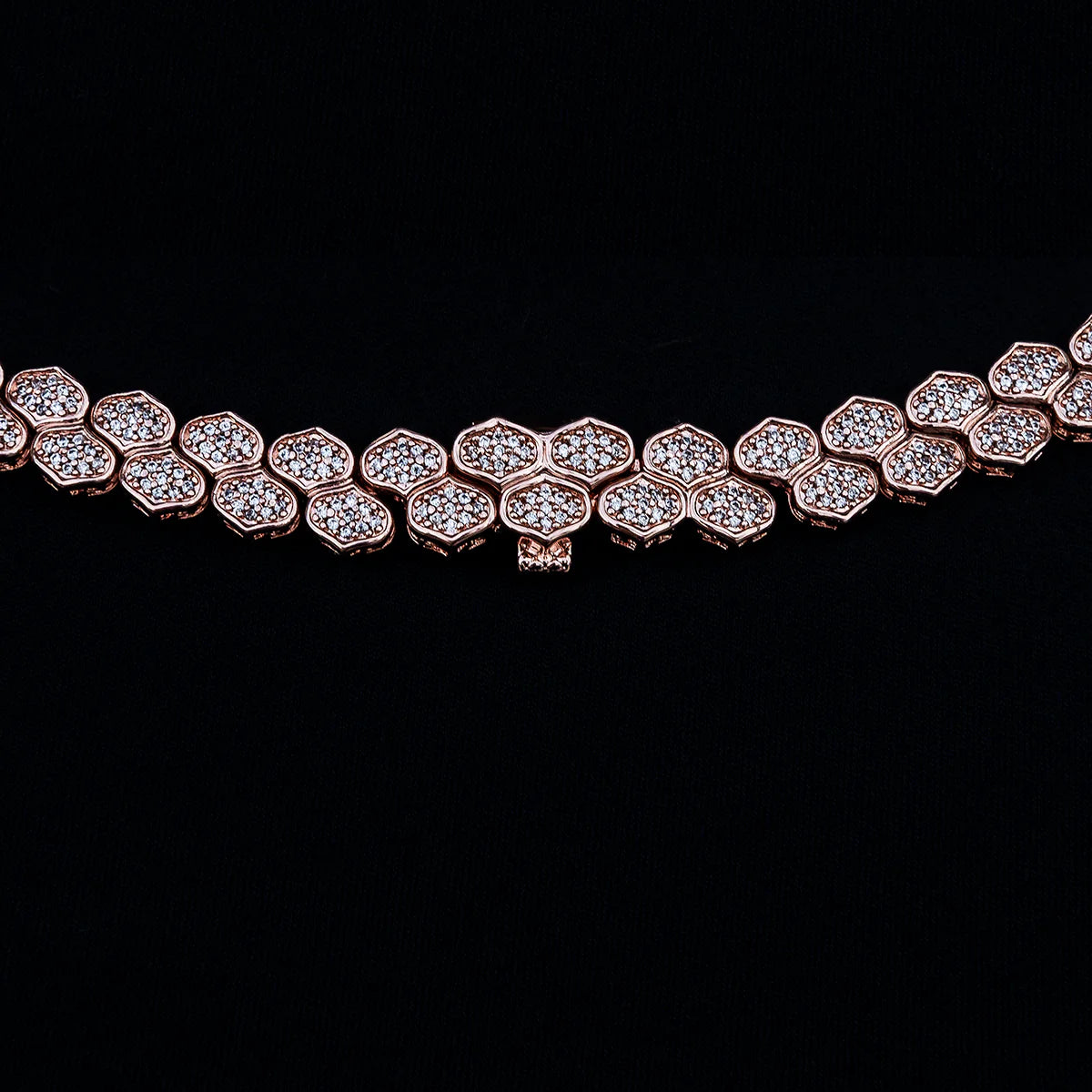 Diamond Pave Flat Snake Link Chain in Rose Gold-4mm