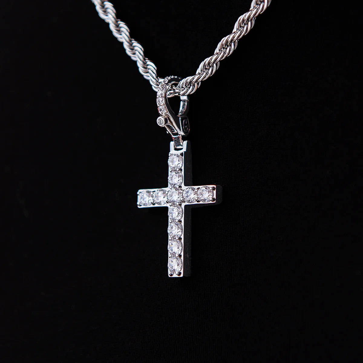 Diamond Cross Clip On Pendant in White Gold