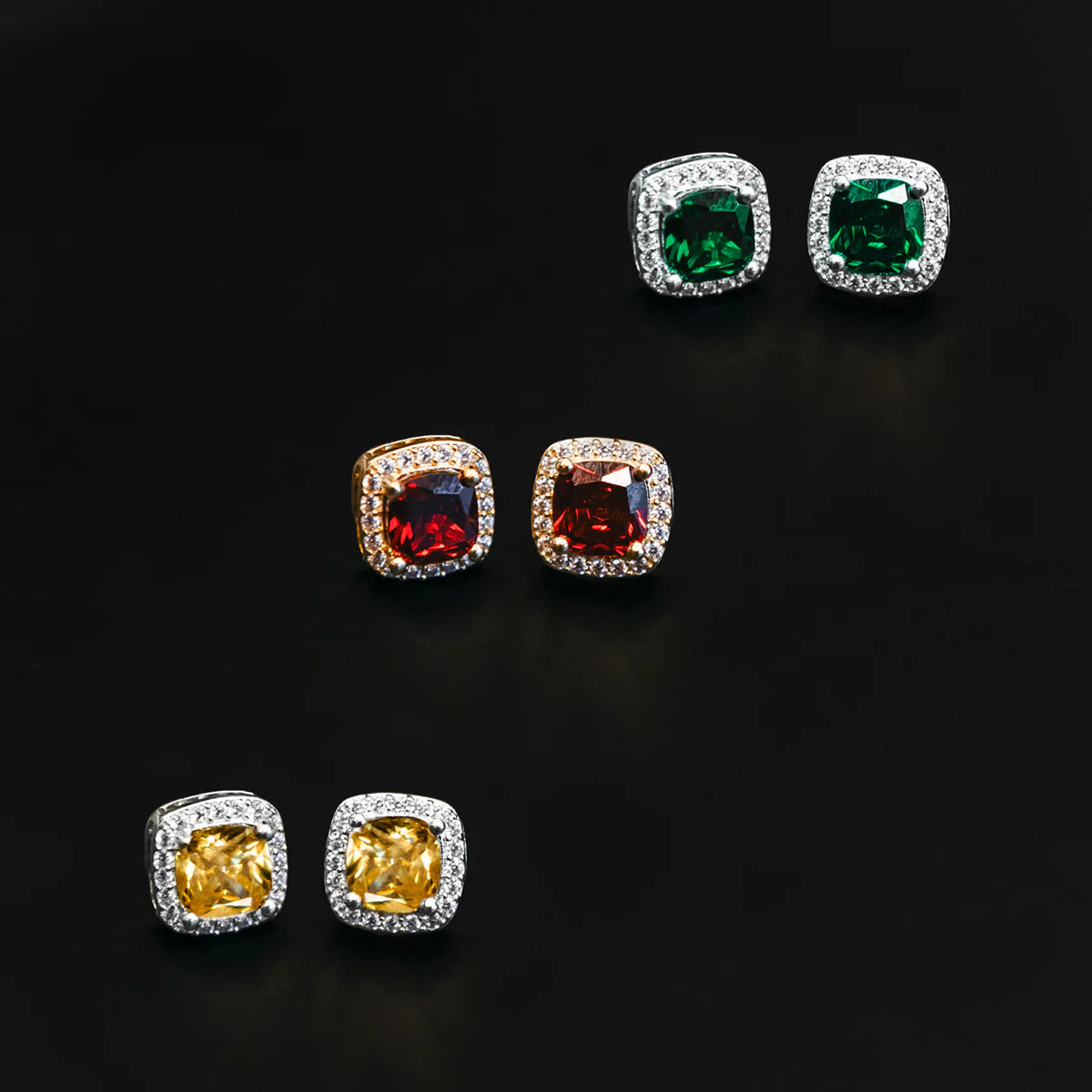 Ruby Cushion Cut Earrings in Yellow Gold