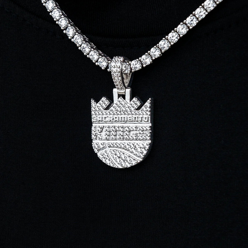 Sacramento Kings Official NBA Micro Logo Pendant in White Gold