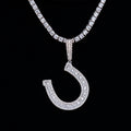 Iced Horseshoe Pendant in White Gold