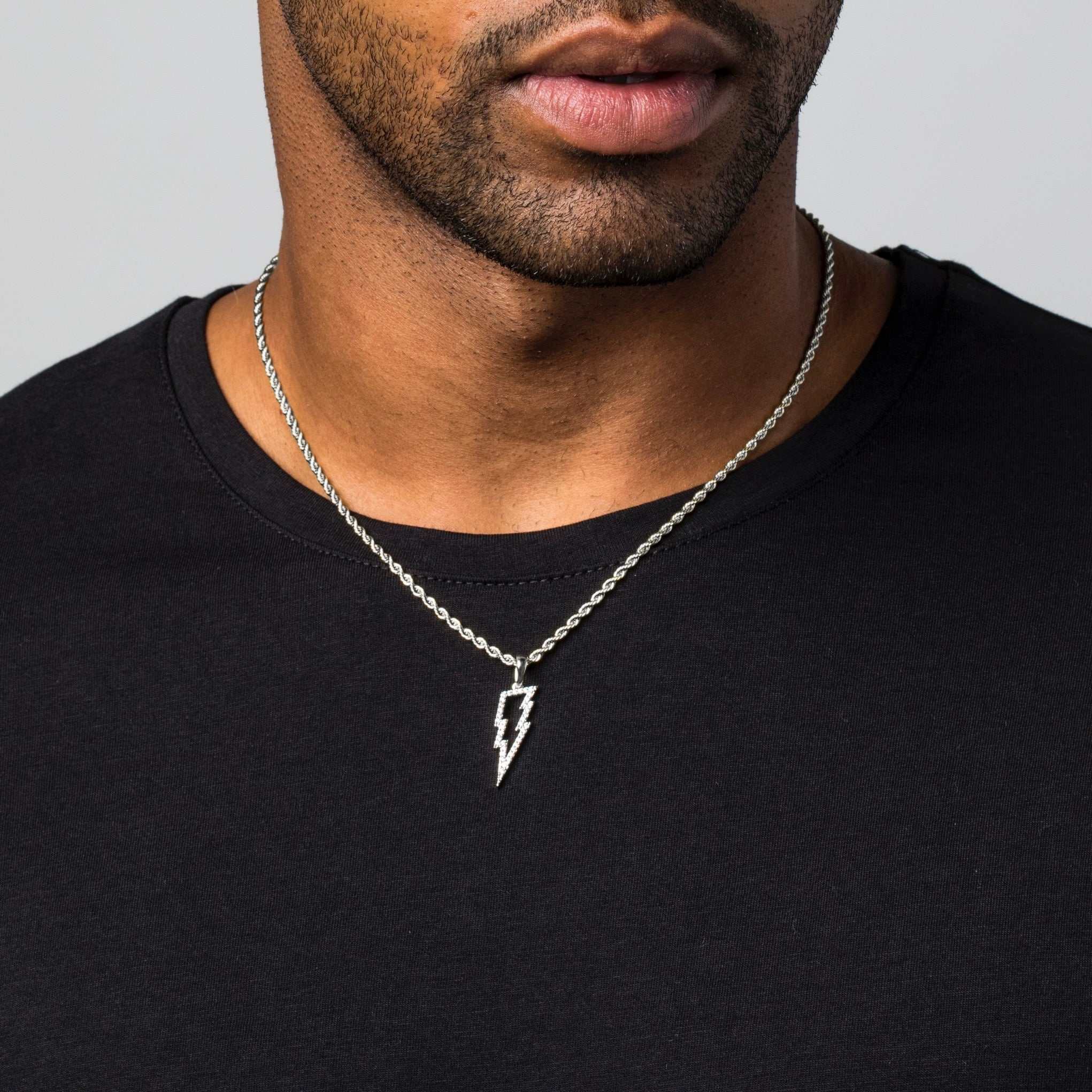 Moissanite Diamond Micro Lightning Bolt Pendant in Sterling Silver