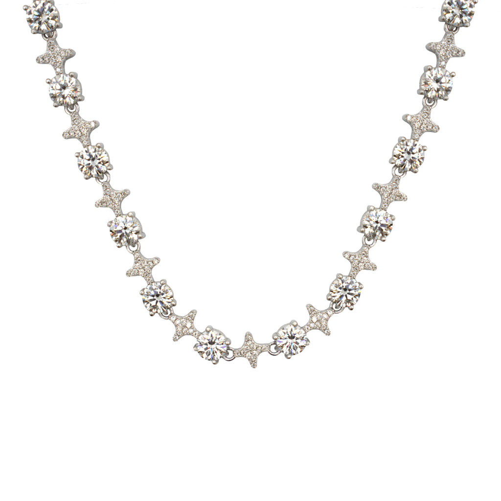 Men's Moissanite Round Stone Star Tennis Chain in White Gold Vermeil - 6mm