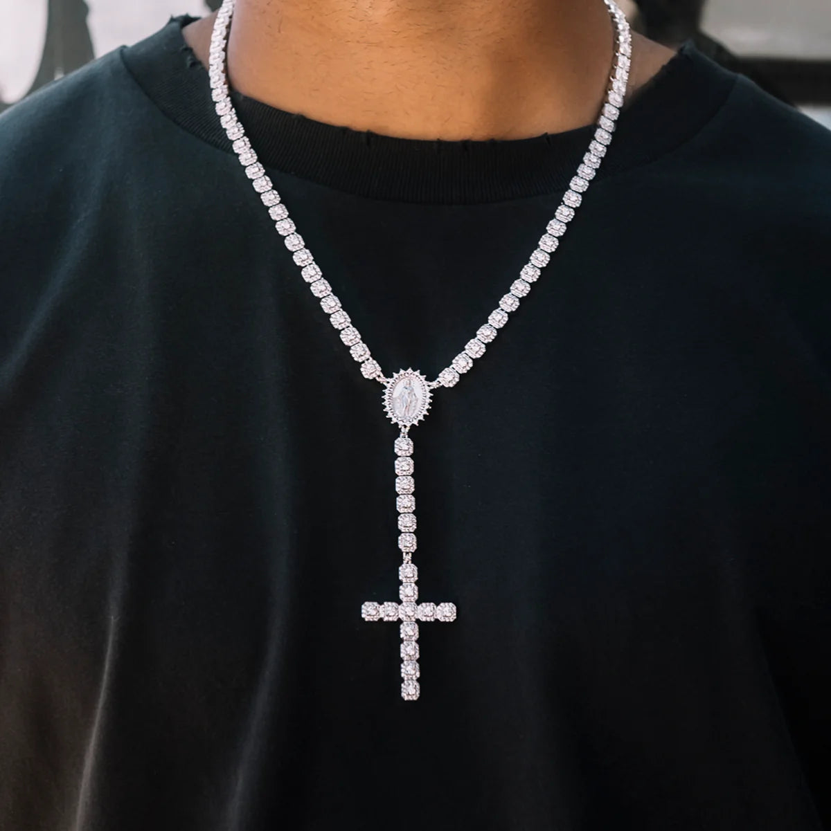Micro Clustered Rosary Chain in White Gold - 6mm