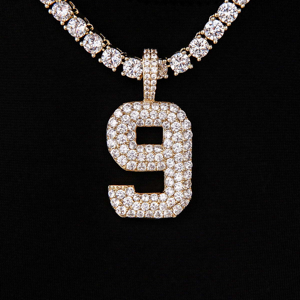 Pave Number Pendants in Yellow Gold