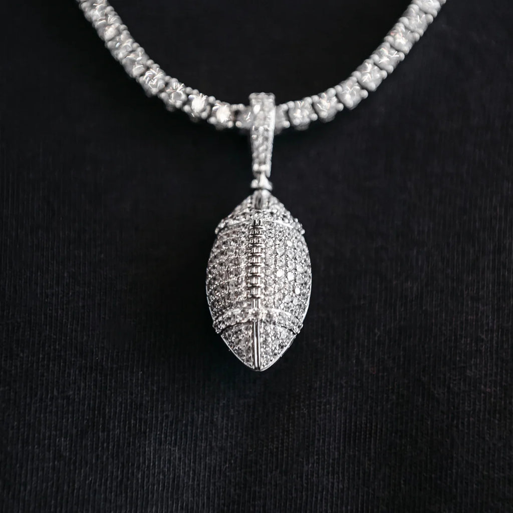 Iced Football Pendant in White Gold
