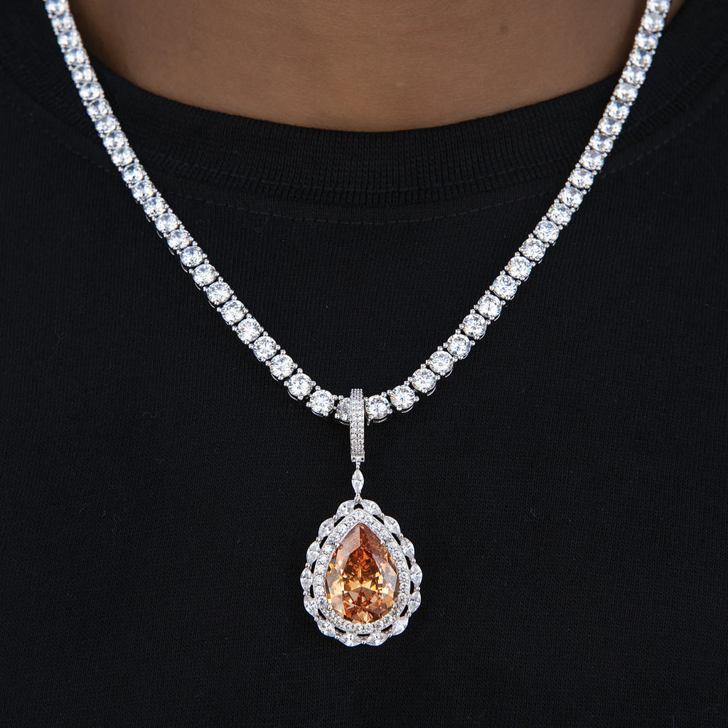 Iced Teardrop Rock Pendant in White Gold