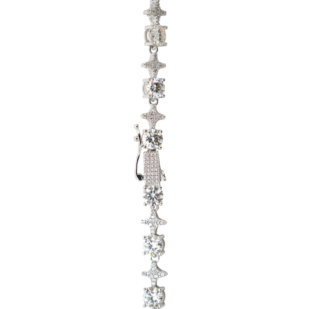 Men's Moissanite Round Stone Star Tennis Chain in White Gold Vermeil - 6mm