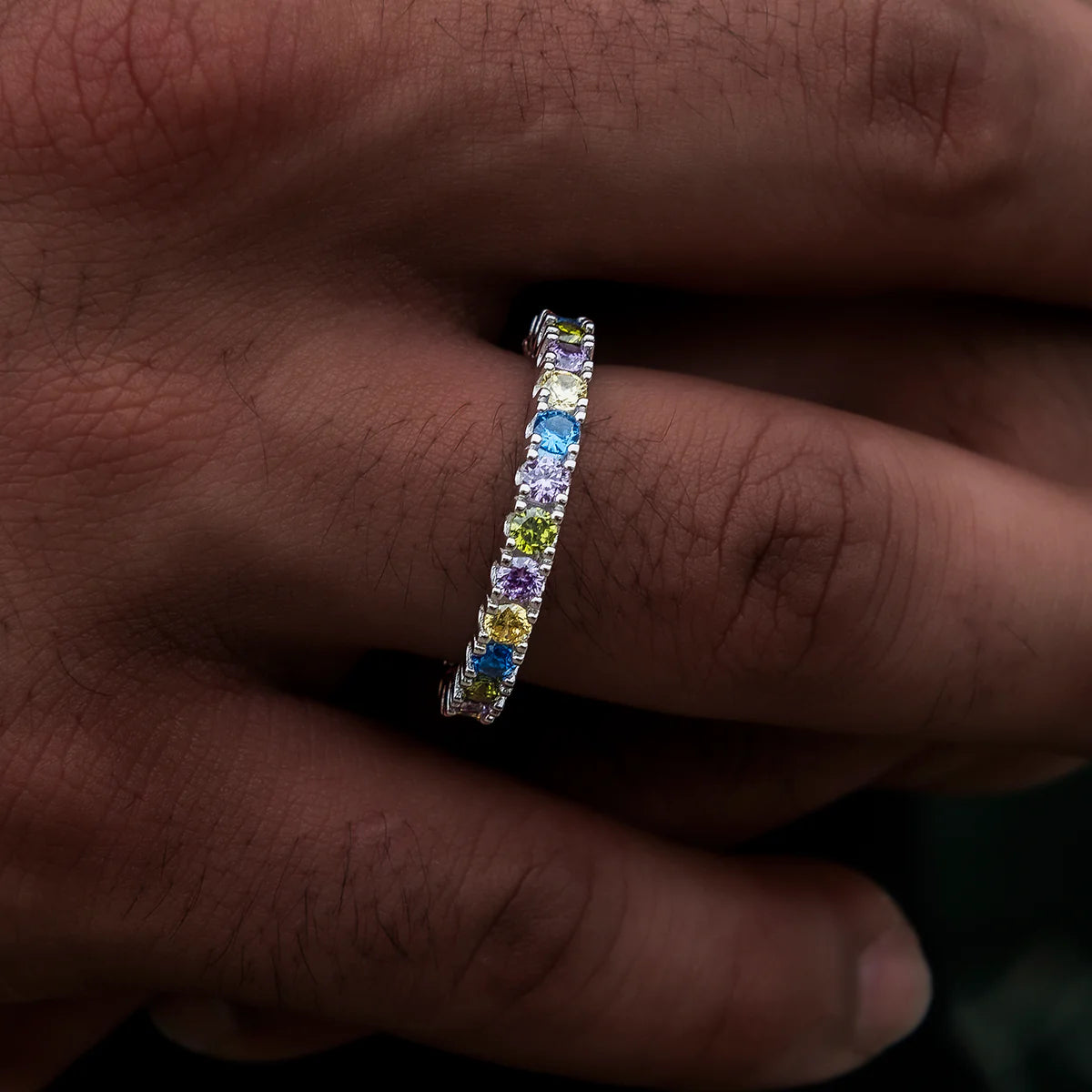 3mm Royal Stones Diamond Band Ring in White Gold Vermeil