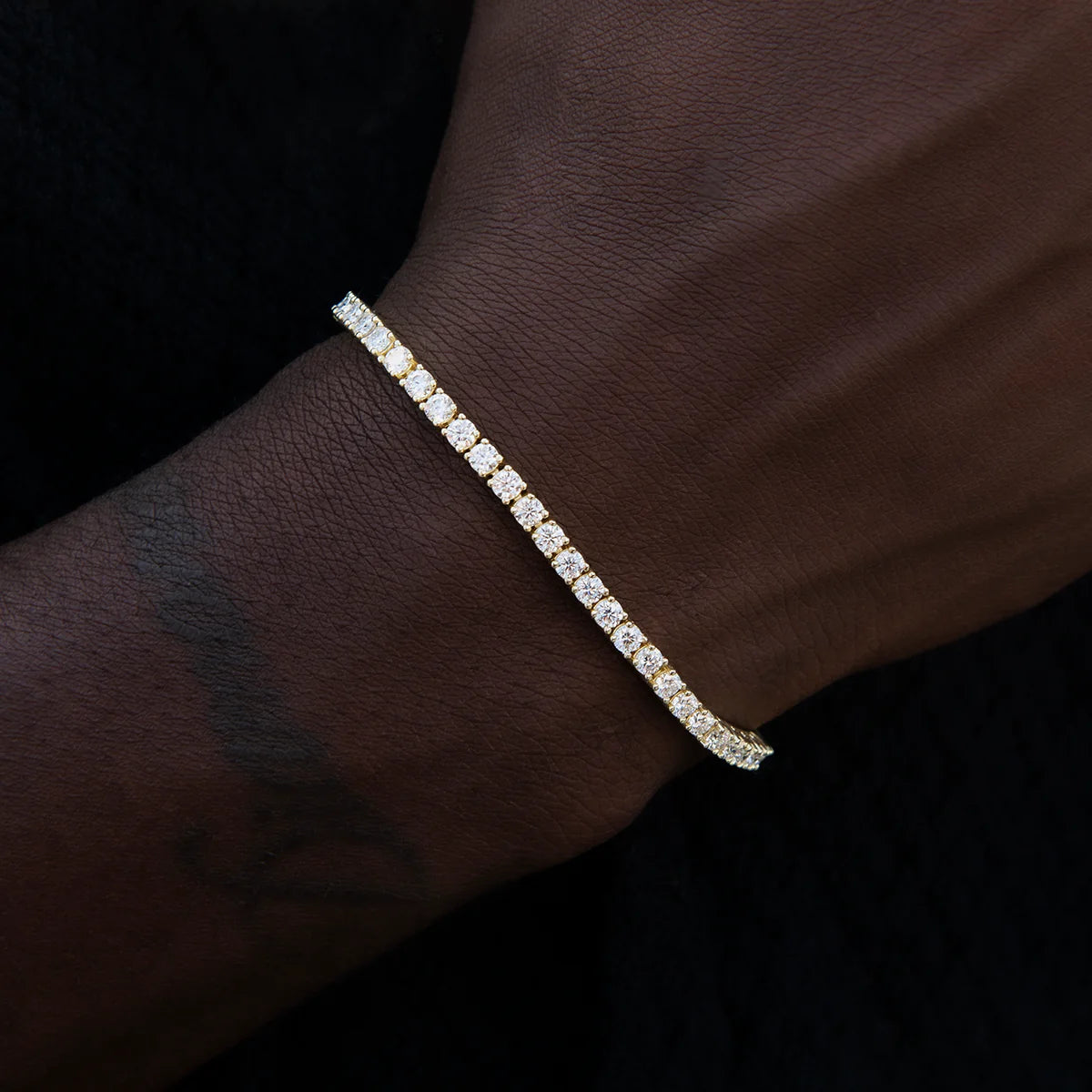 Men's Moissanite Diamond Tennis Bracelet in Yellow Gold Vermeil- 3mm