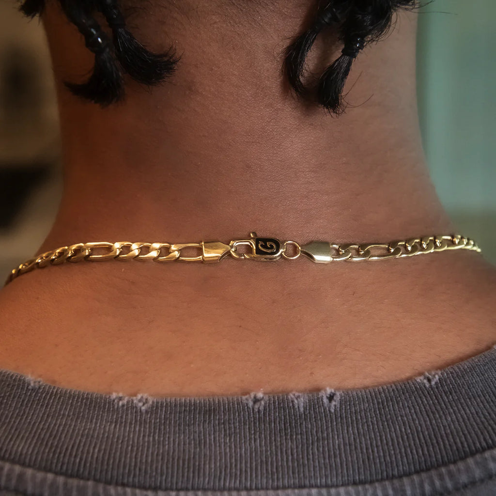 Figaro Chain + Bracelet Bundle in Yellow Gold- 6mm