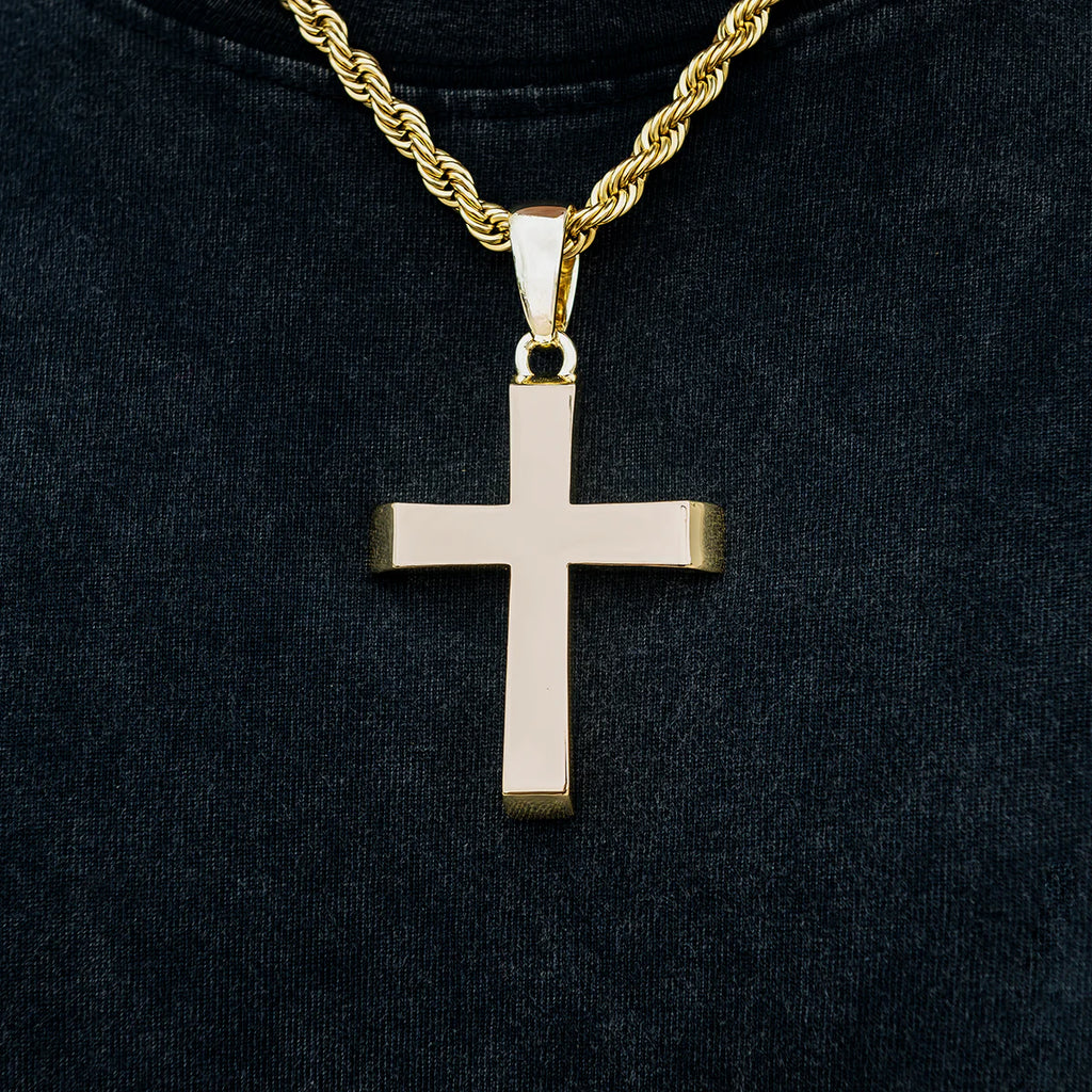 Large Simple Cross Pendant in Yellow Gold