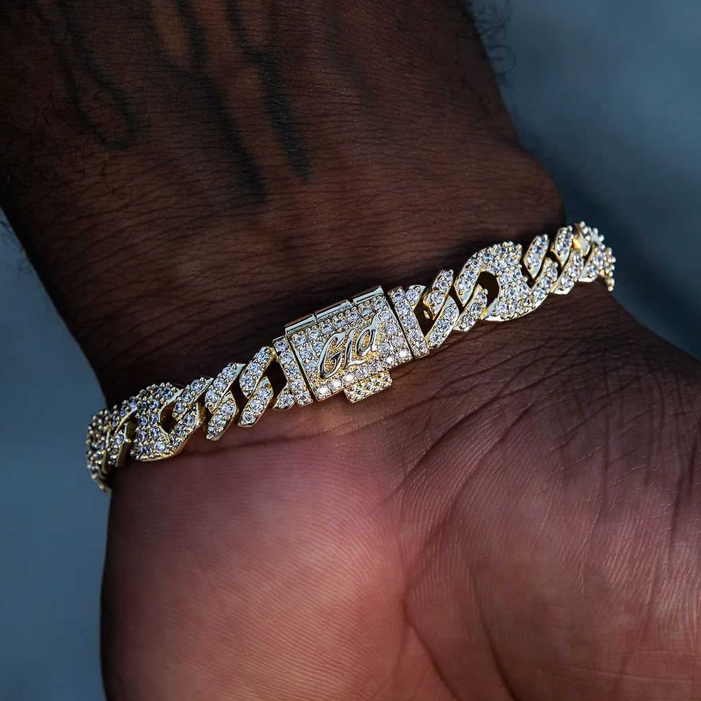 9MM Iced Puffed Mariner Cuban Bracelet - Gold