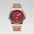 39MM Visionary Plain Case & Red Dial Watch - Rose Gold