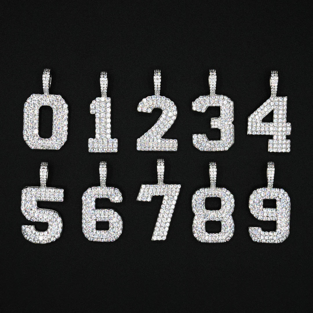 Pave Number Pendants in White Gold