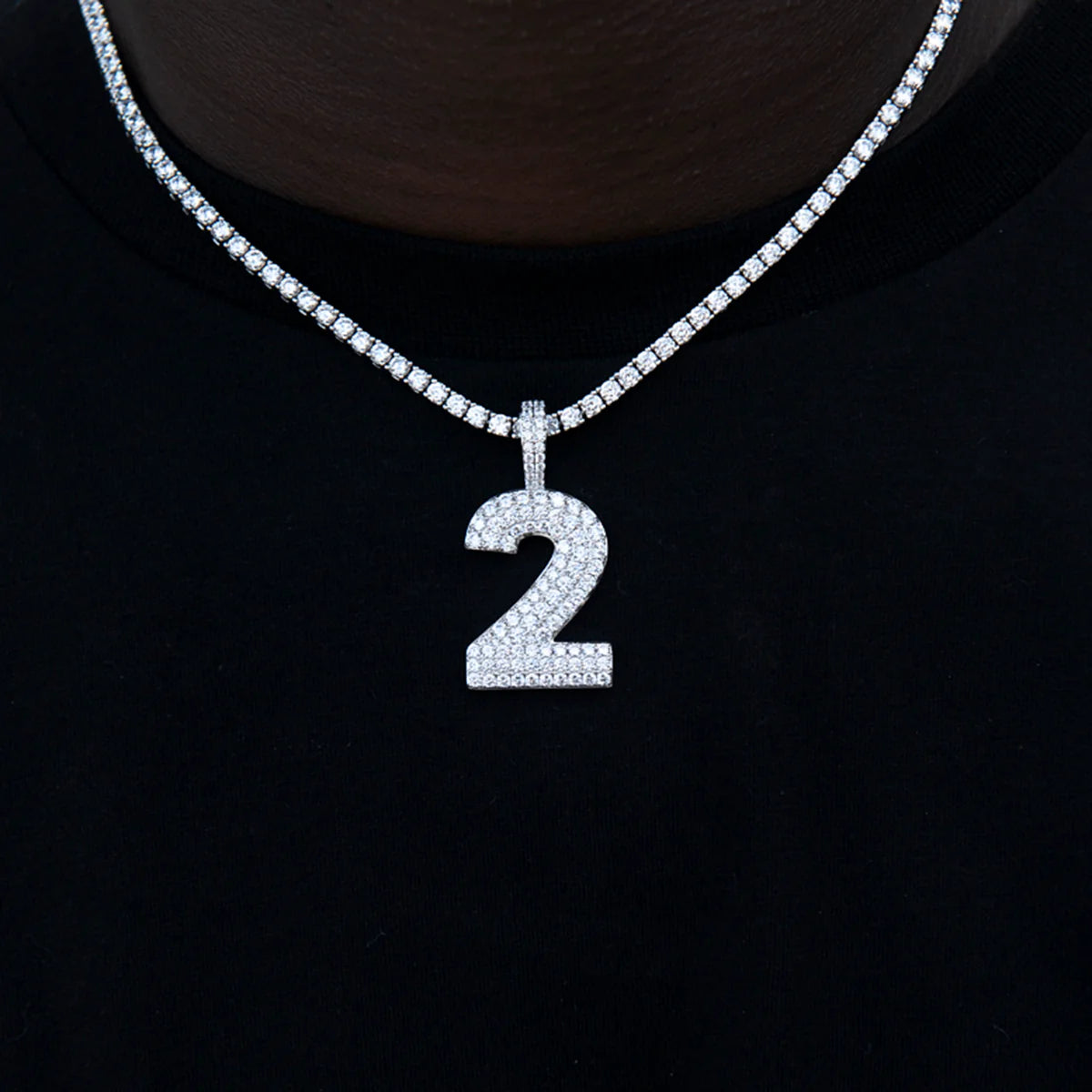 Pave Number Pendants in White Gold