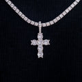 Iced Micro Round Cross Pendant in White Gold