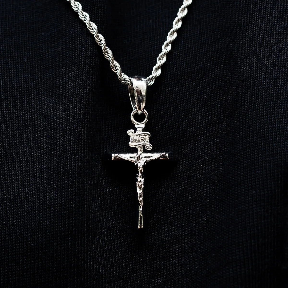Crucifix Cross Pendant in White Gold