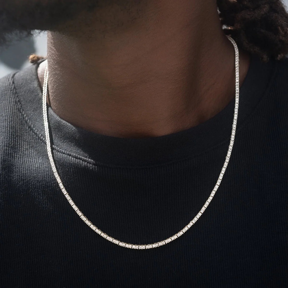 Men's Moissanite Diamond Tennis Chain in Yellow Gold Vermeil - 2mm