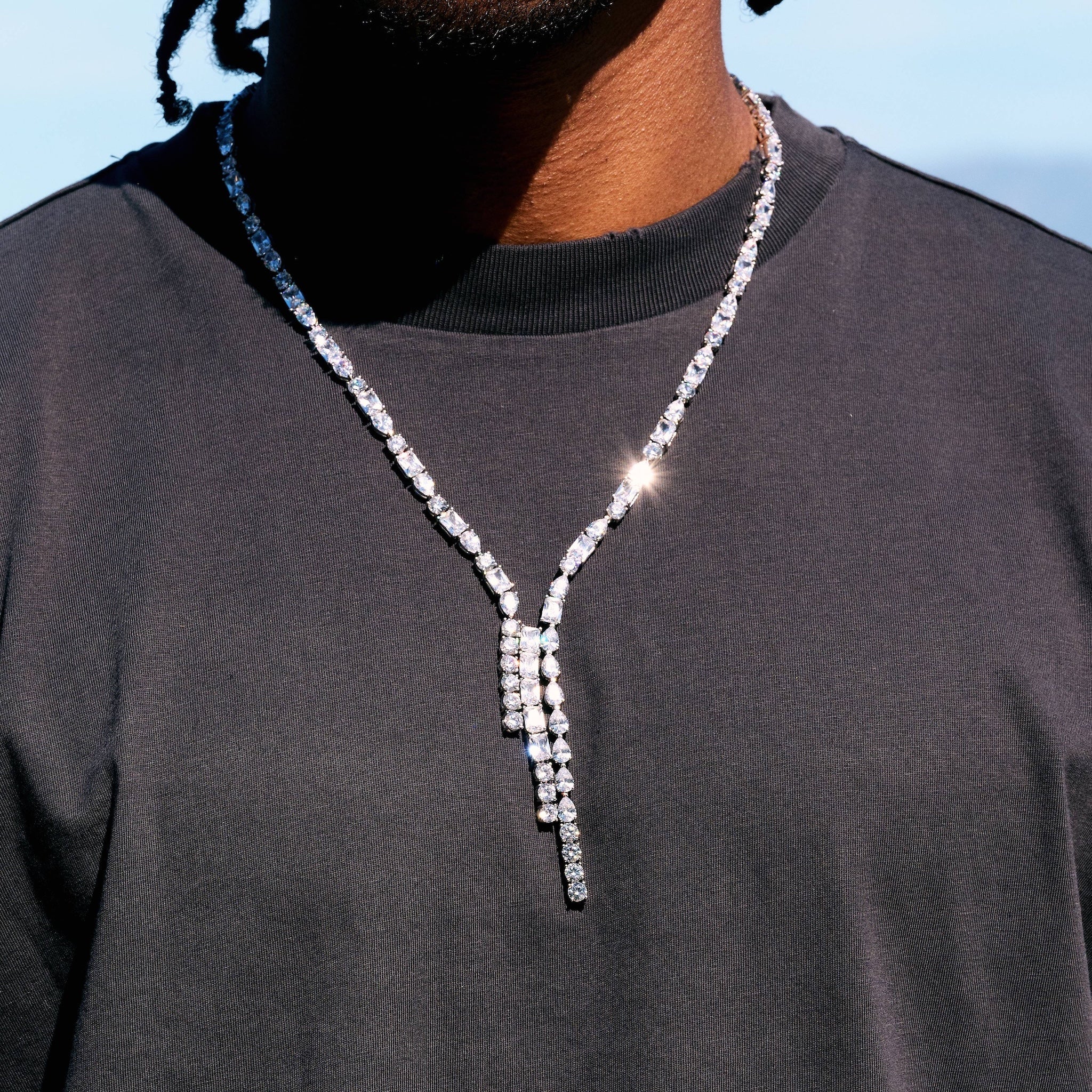 Diamond Mixed Stone Lariat in White Gold