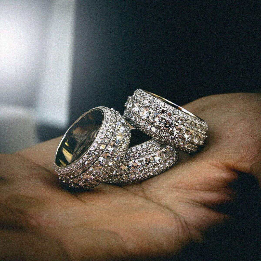 Men's Moissanite 5 Layer Diamond Band Ring in White Gold Vermeil
