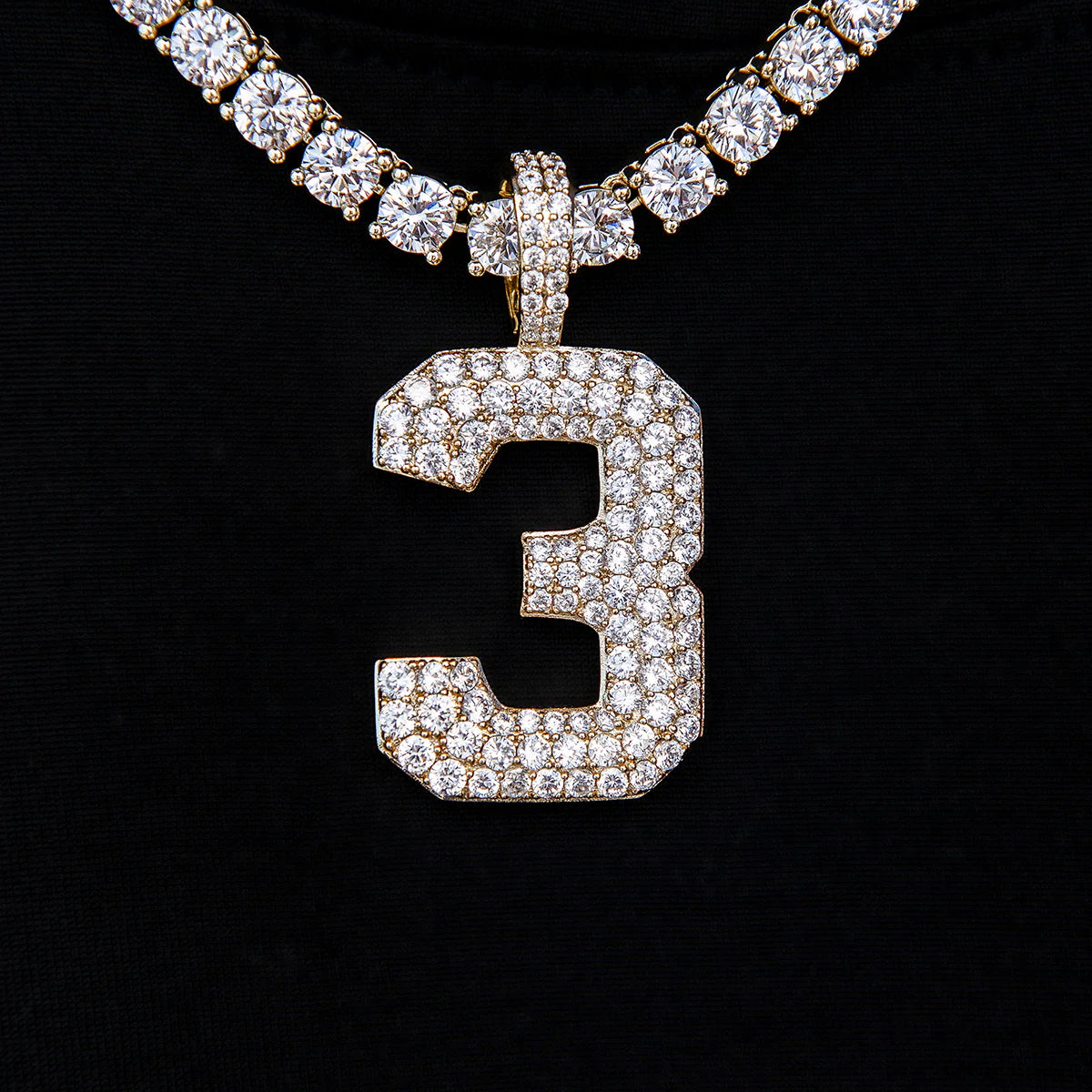 Pave Number Pendants in Yellow Gold
