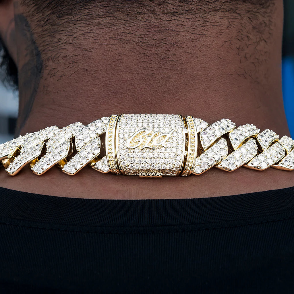 Los Angeles Lakers Official NBA Diamond Prong Cuban Chain in Yellow Gold- 25mm