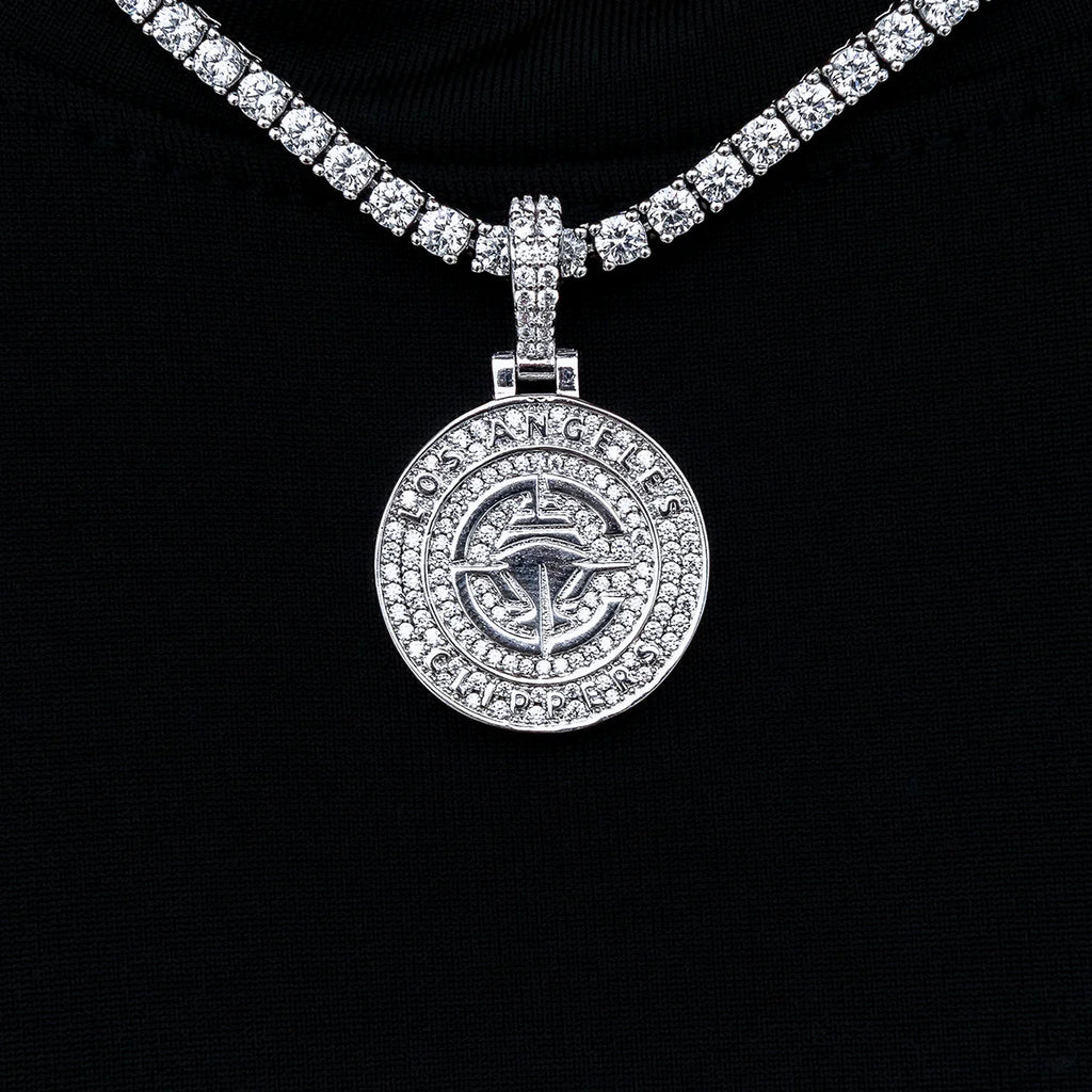 Los Angeles Clippers Official NBA Micro Logo Pendant in White Gold