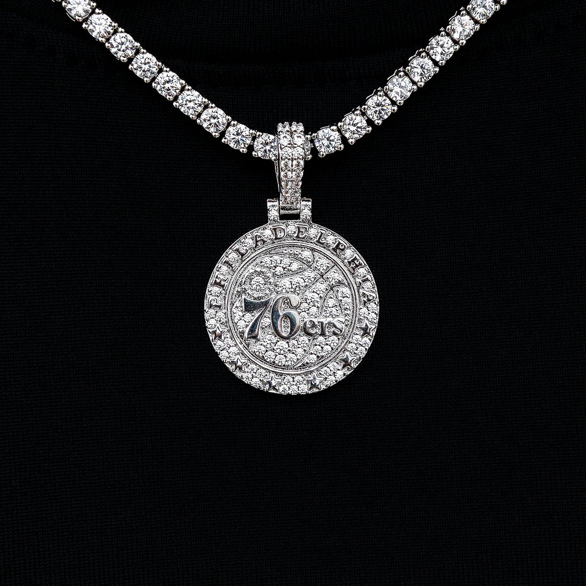 Philadelphia 76ers Official NBA Micro Logo Pendant in White Gold