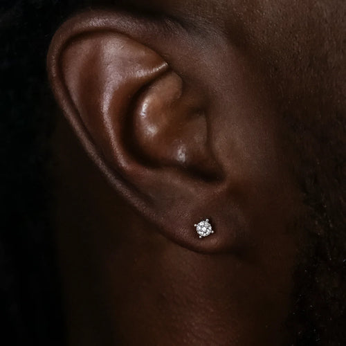 3MM Pave Round Moissanite Stud Earrings in White Gold Vermeil