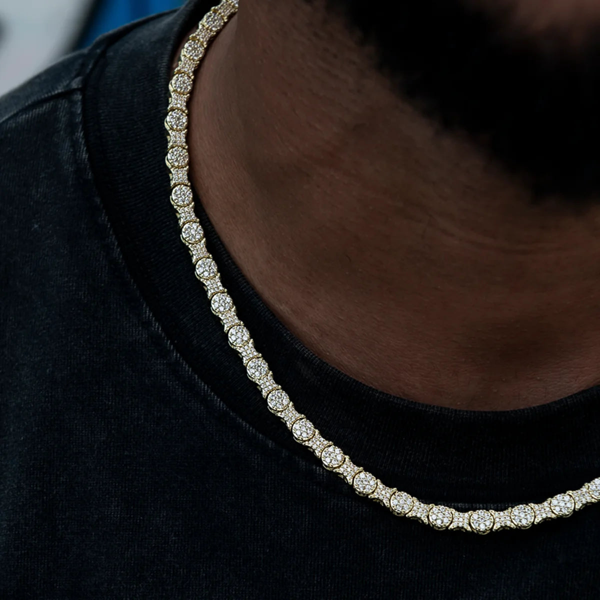 Round Pave Star Link Chain- 6mm