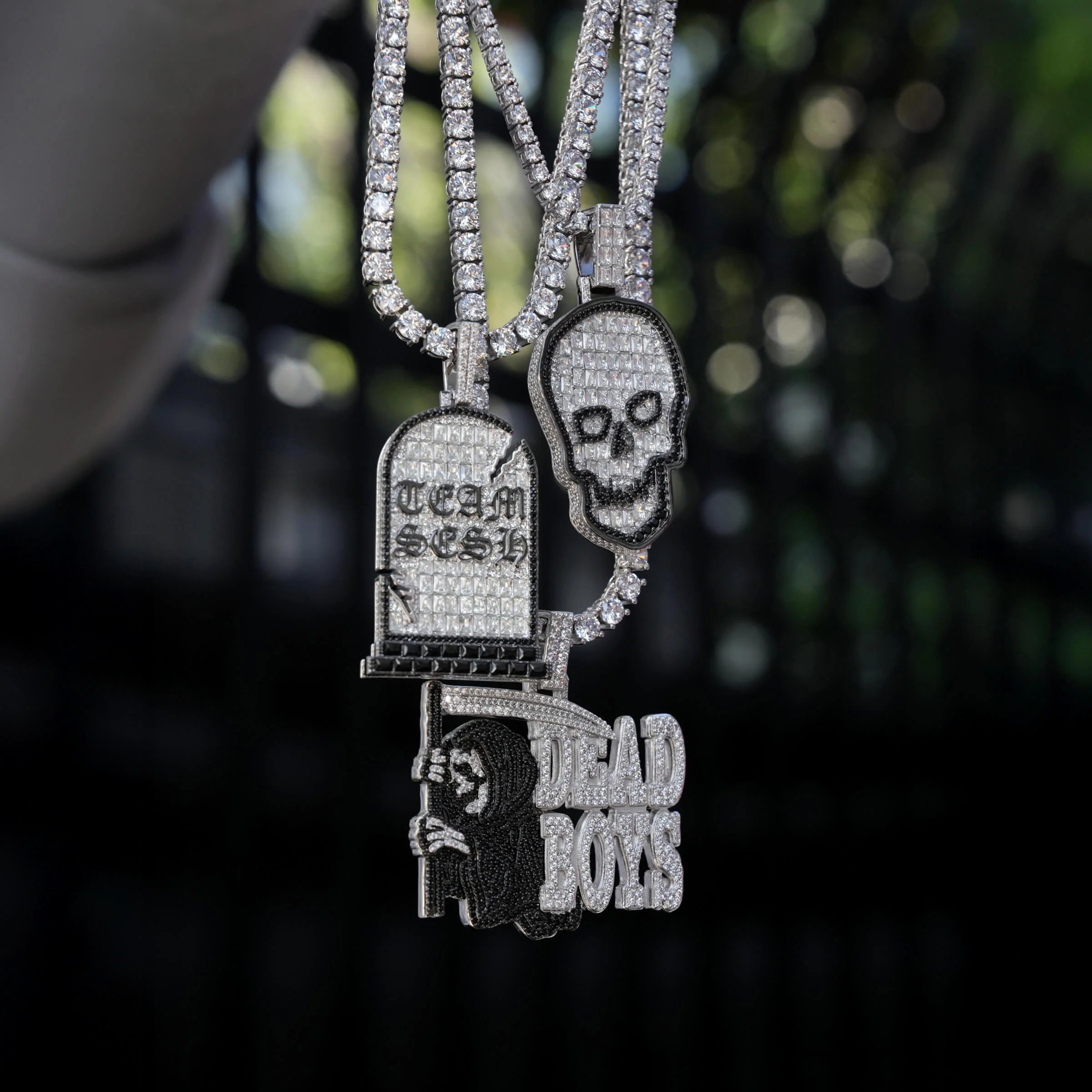 GLD X Sesh Bones Iced Skull Pendant in White Gold