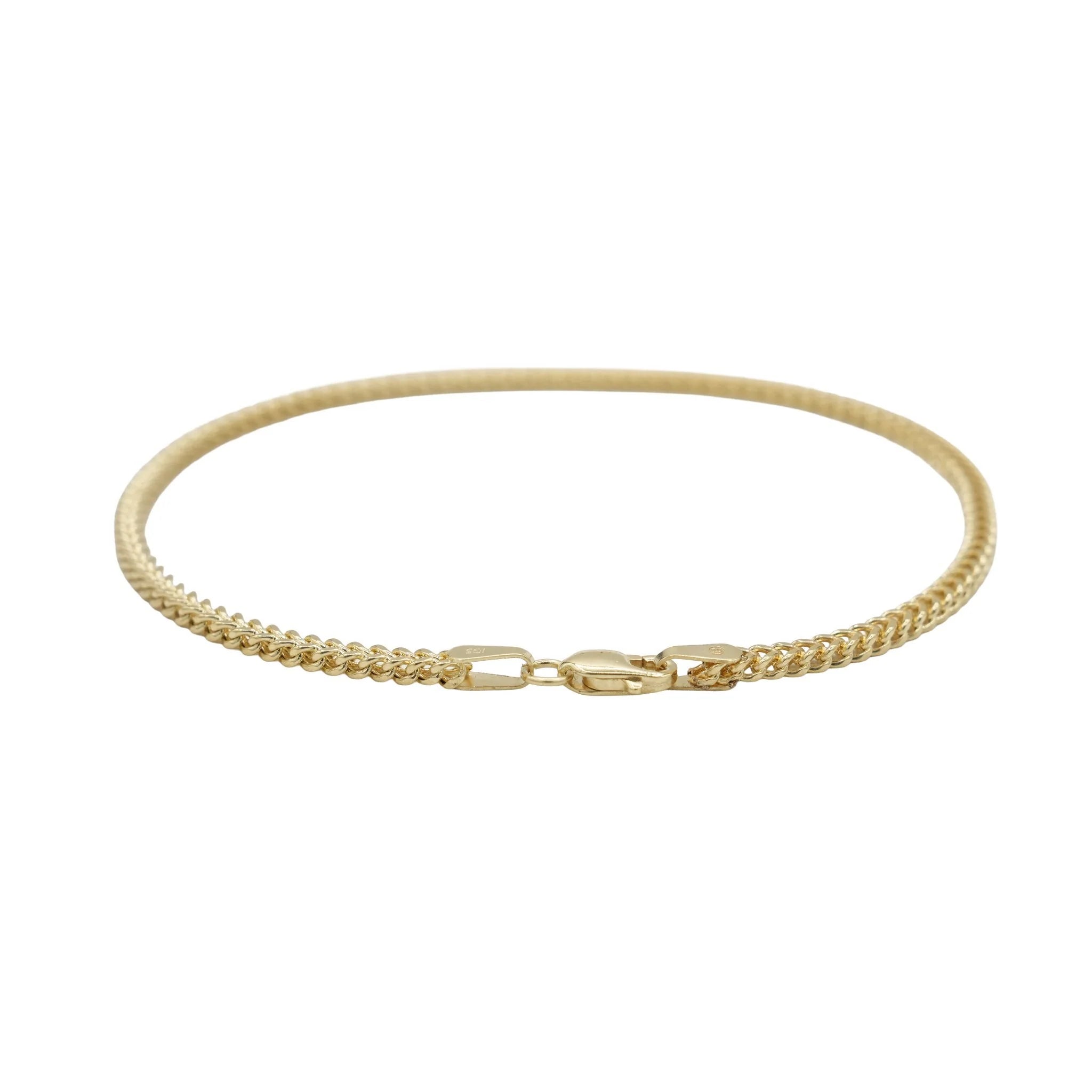 Franco Chain Bracelet in Hollow Yellow Gold - 2mm