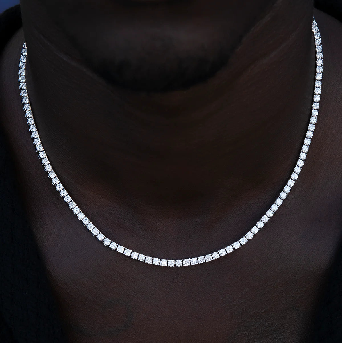 Men's Moissanite Diamond Tennis Chain in White Gold Vermeil- 3mm