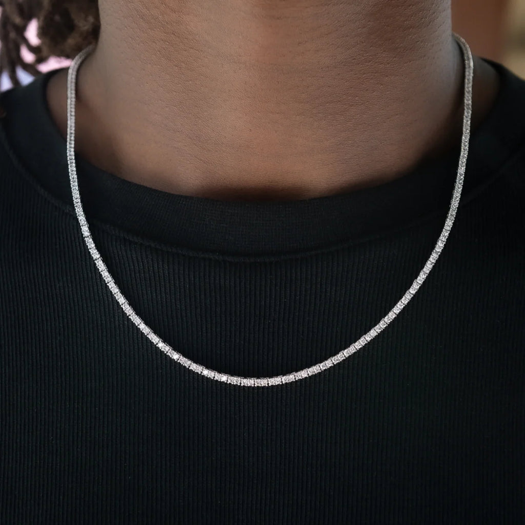 Diamond Tennis Chain + Bracelet Bundle in White Gold- 2mm