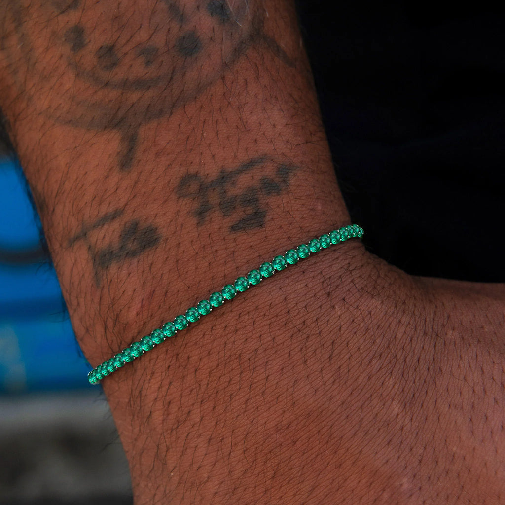Emerald Micro Tennis Bracelet in White Gold